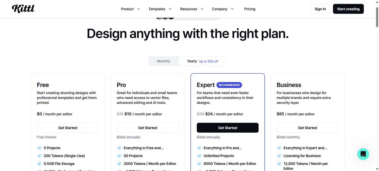 Kittl design app Pricing